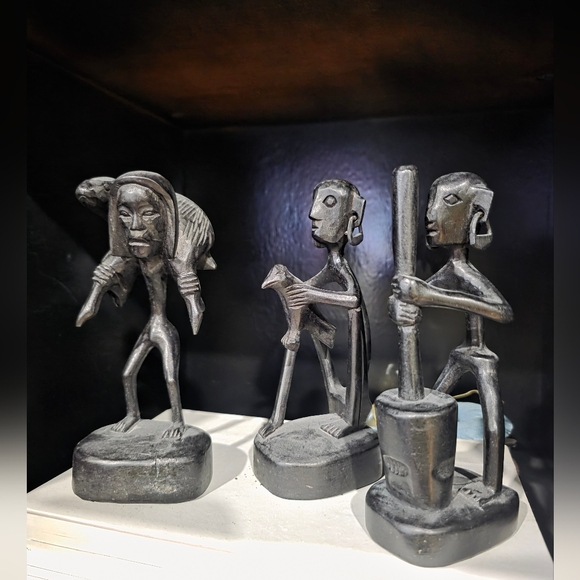 Hand Carved Ebony Wood African Tribal Sculptures Set Of 3 Provider Hunter